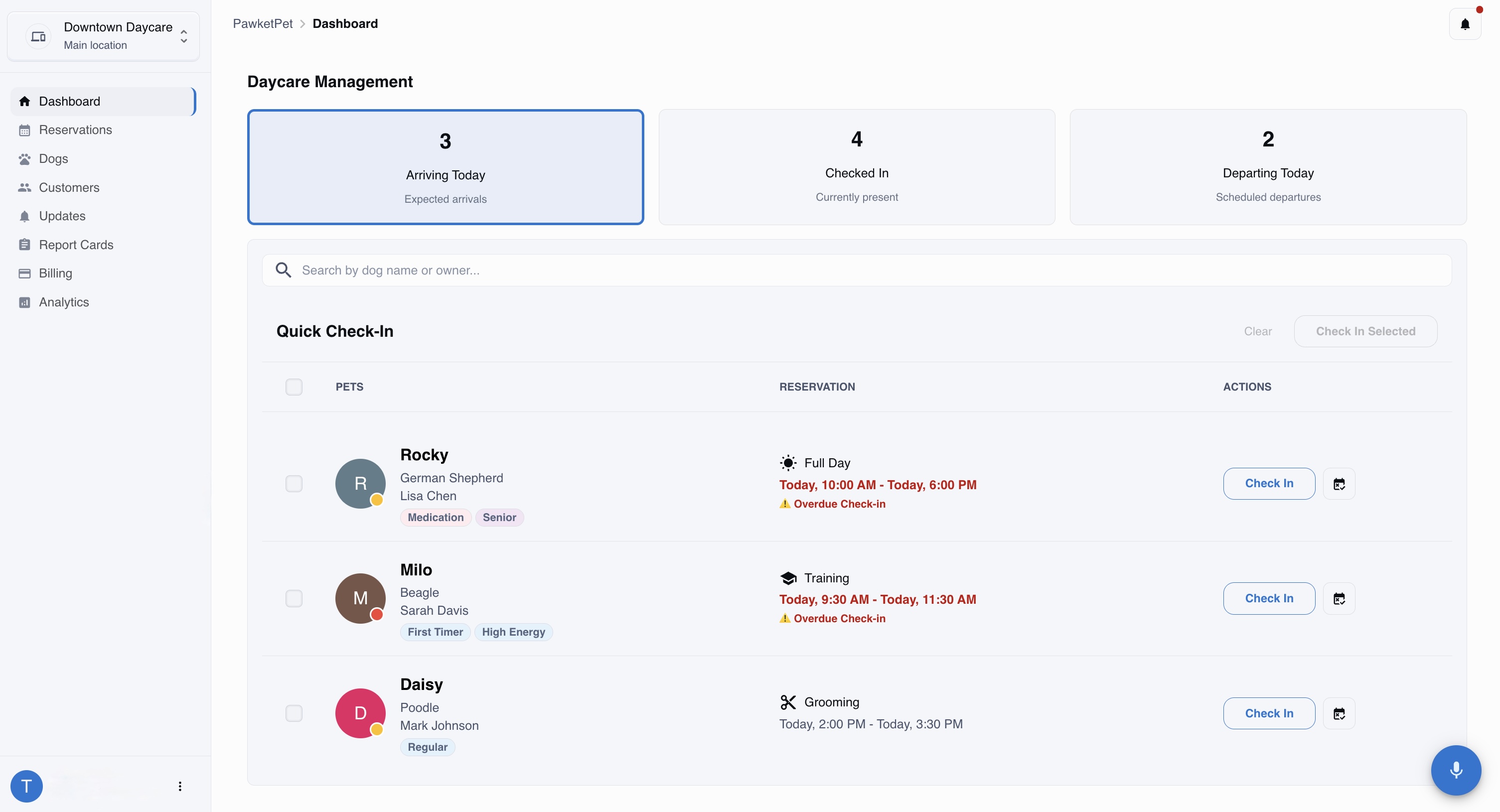 Pawket Pet Dashboard Demo